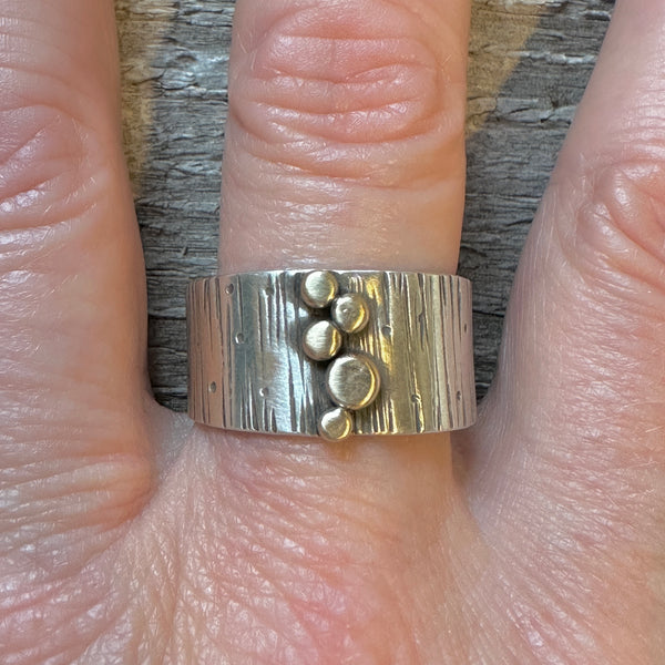 Wide Band Ring with Gold Pebbles