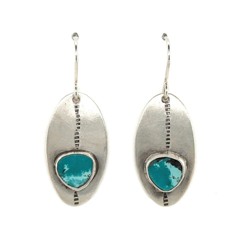 Silver Shield Earrings with Turquoise - Small