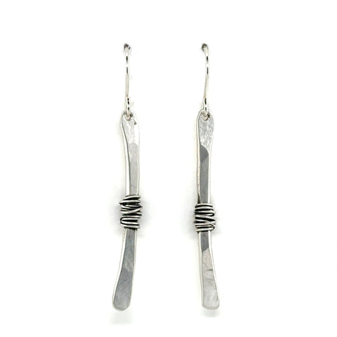 Silver Twig Earrings with Silver Wrap - Long