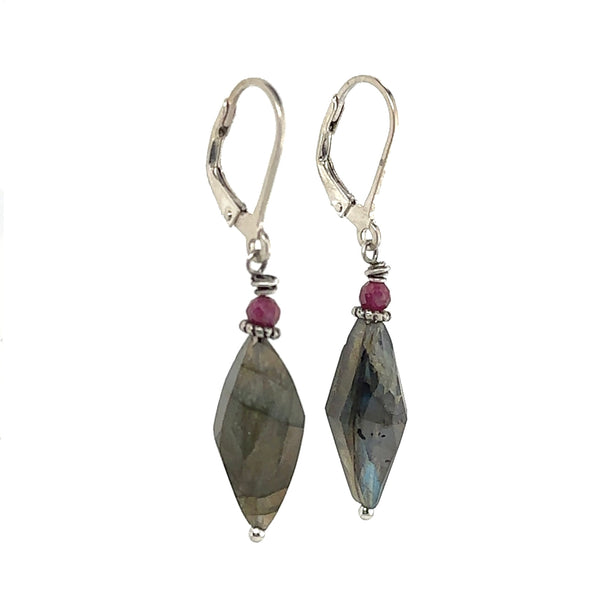 Labradorite Diamond Earrings with Ruby