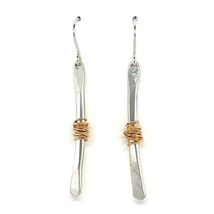 Silver Twig Earrings with Gold Fill Wrap - Long
