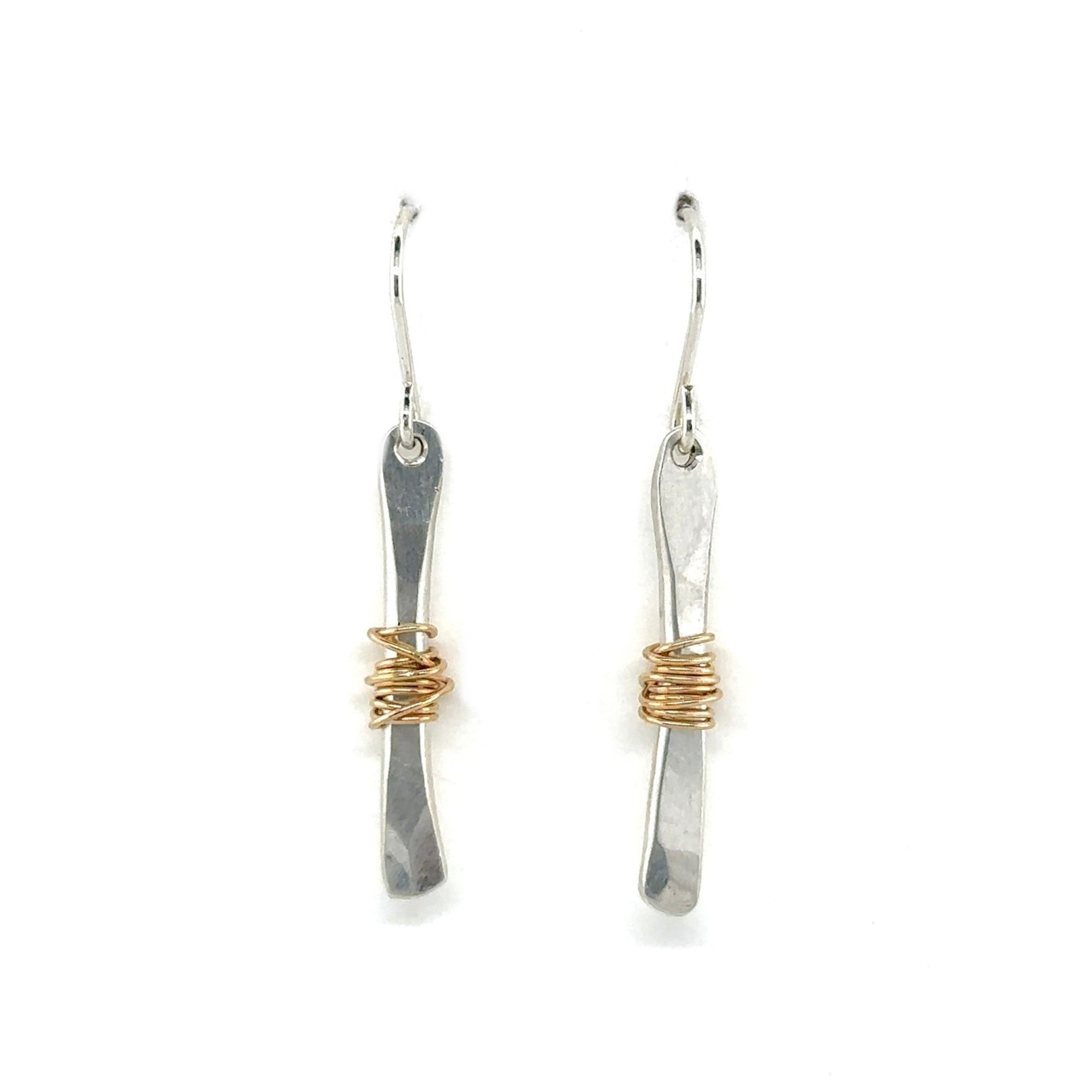 Silver Twigs Earrings with Gold Fill Wrap - Short