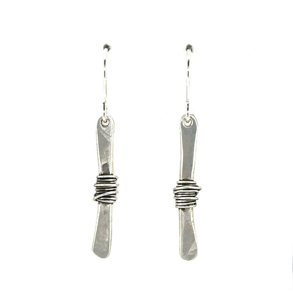 Silver Twig Earrings with Silver Wrap - Short